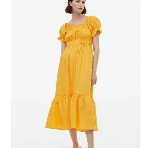 puff sleeved cotton dress h&m Girls - Light Pink/Oranges Puff-Sleeved Cotton Dress - Size: 10-11Y